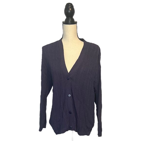 Huntington Ridge Blue Cable Knit Vintage Button Up Cardigan Sweater Large - Picture 2 of 6